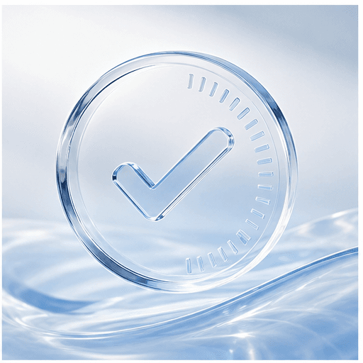 A clear glass check mark
